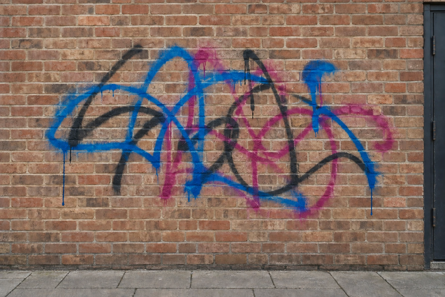 AI illustration: a brick wall marked with abstract spray paint